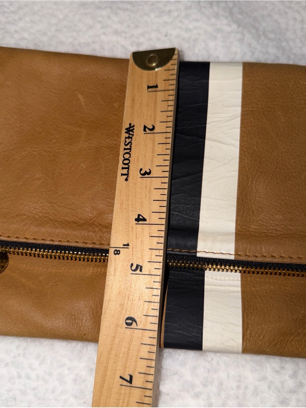Clare V Tan Leather Toiletry Bag with Black and Cream Racing Stripe - Picture 11 of 11